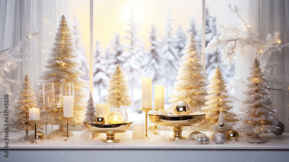 Modern shiny creative Christmas backdrop. Golden festive New Year background. Generative AI