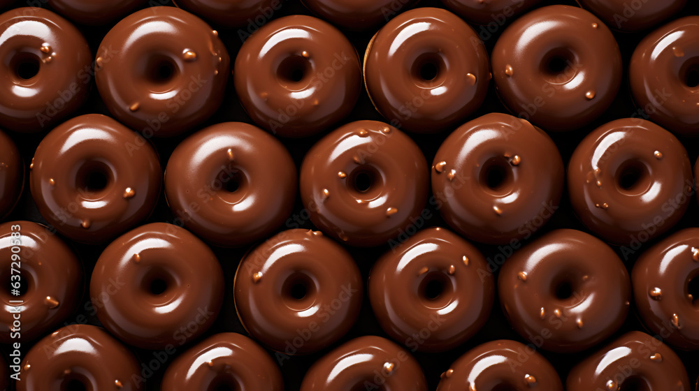 Donut with chocolate glaze background. Round american chocolate doughnuts. Generative AI