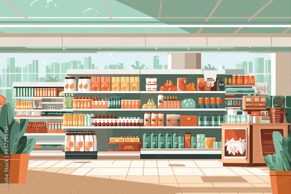 Supermarket interior vector flat minimalistic isolated illustration