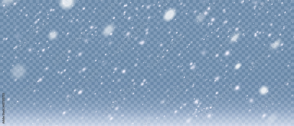 Falling Christmas snowflakes in transparent beauty, delicate and small, isolated on a clear backgrou