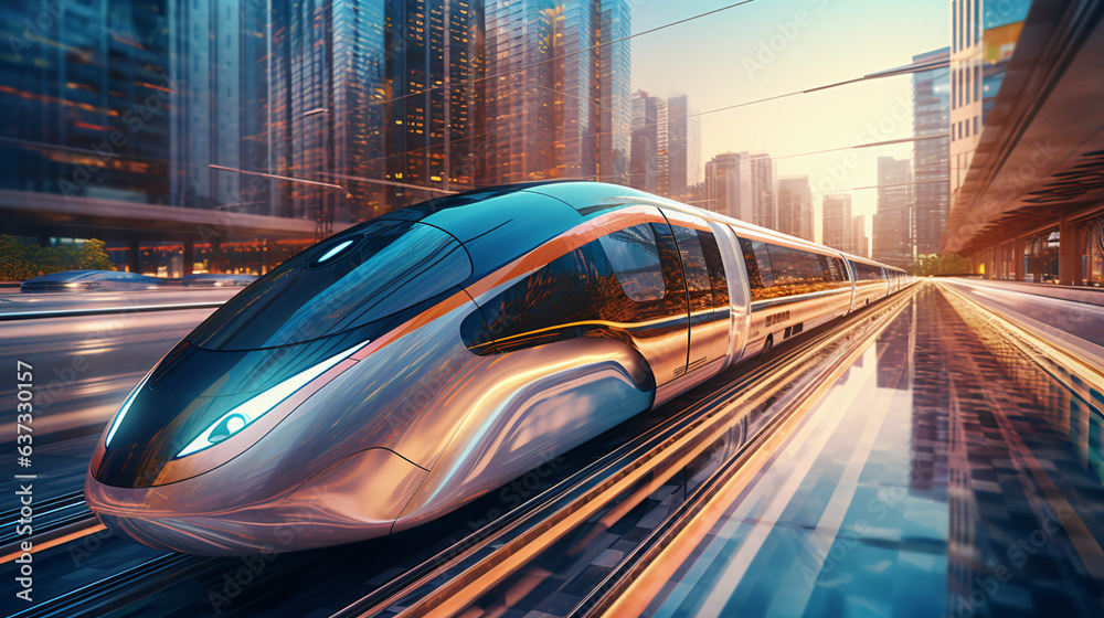 Futuristic public transport. Modern high speed train