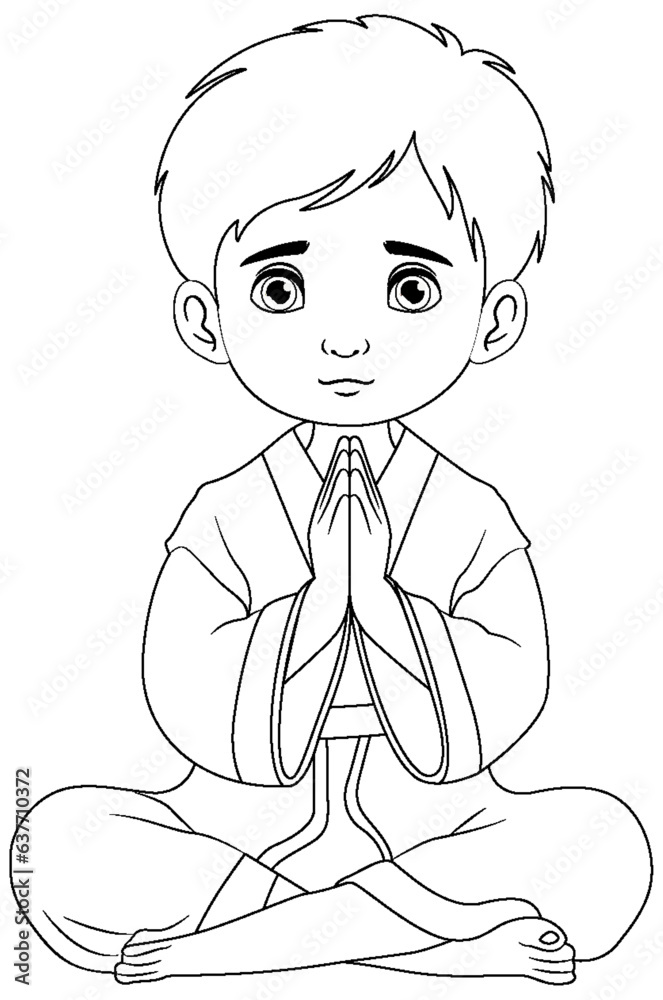 Boy Sitting and Praying to Meditate