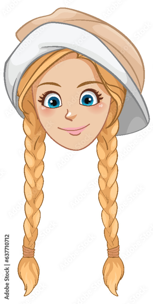 Caucasian Woman with Braids: A Vector Cartoon Illustration