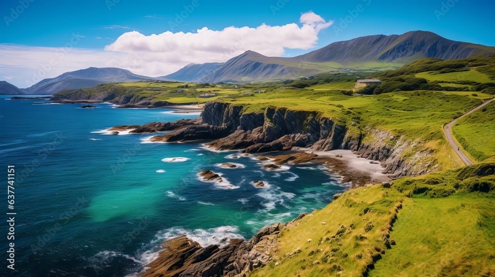 Captivating scenery of Ring of Kerry, Ireland: majestic landscapes, coastal beauty, view from the to