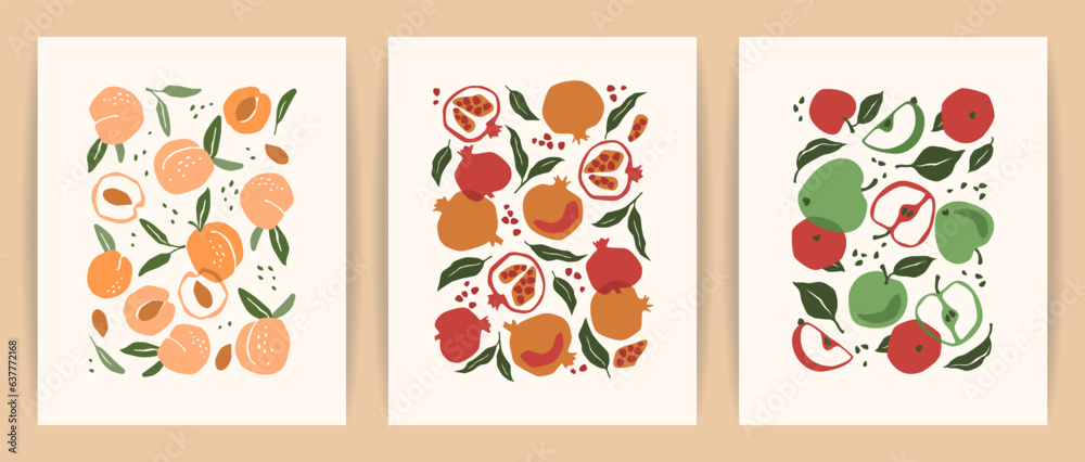 Set of art prints. Abstract fruits. Modern design for posters, cards, cover, t shirt and other