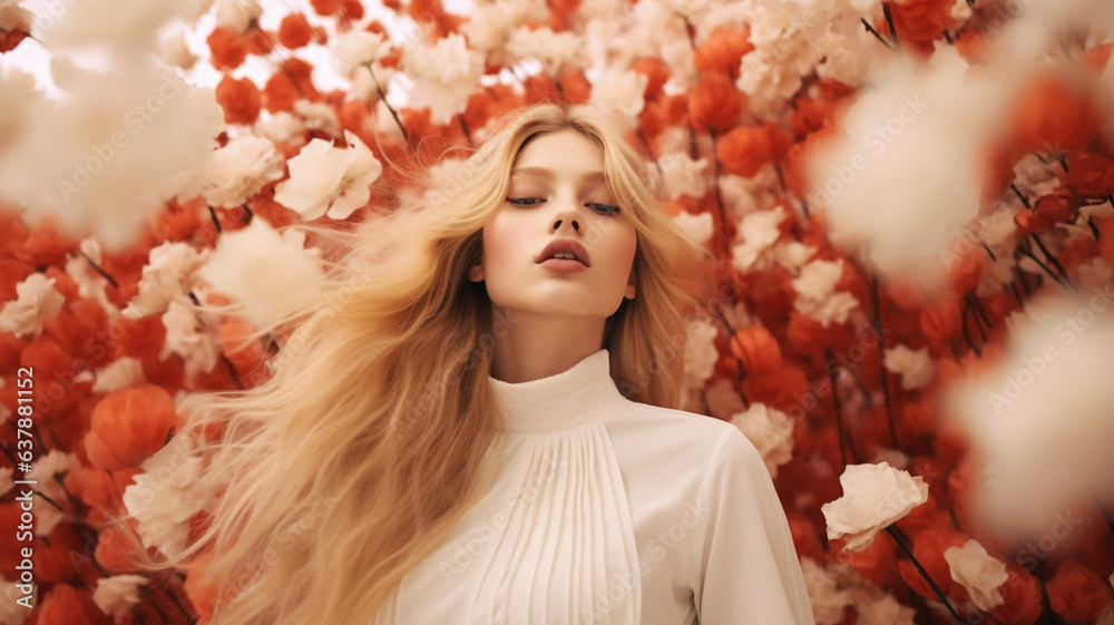 Elegant young woman with beautiful flowers