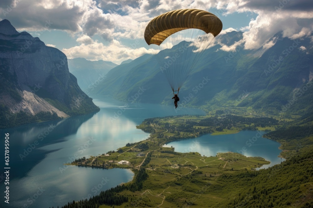 parachute deploying above a picturesque landscape