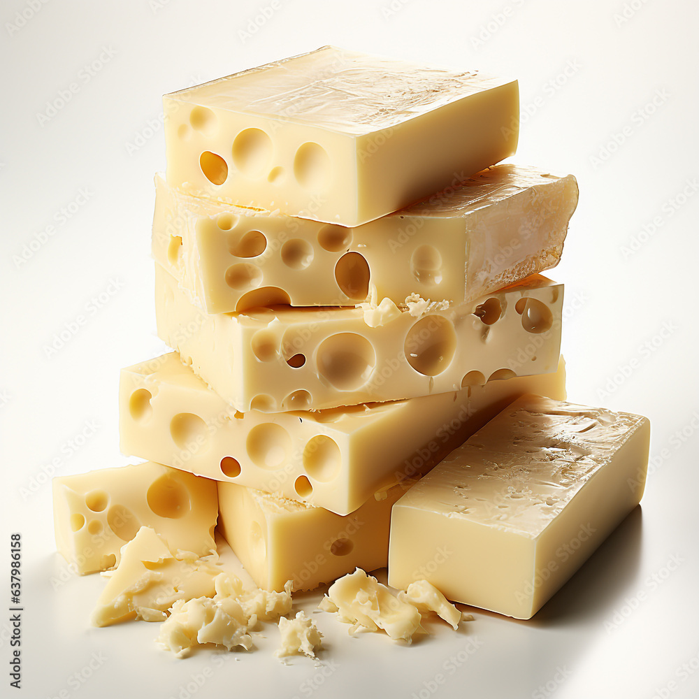 Yellow cheese on a white background