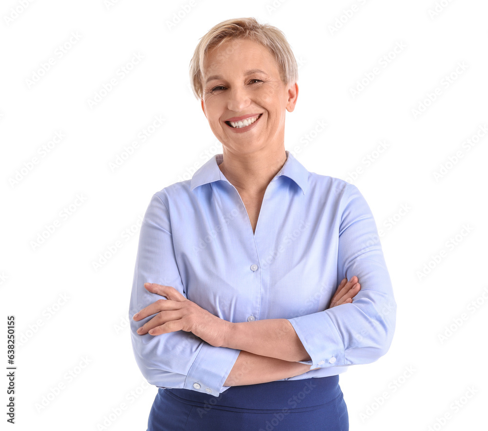 Stylish mature businesswoman on  white background