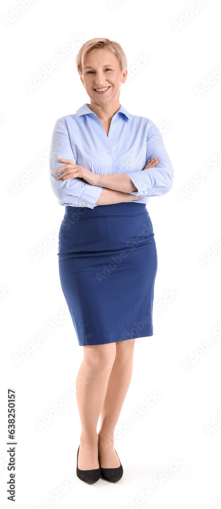 Stylish mature businesswoman on  white background