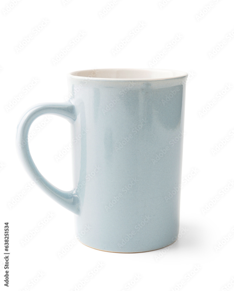 Blue cup on white background