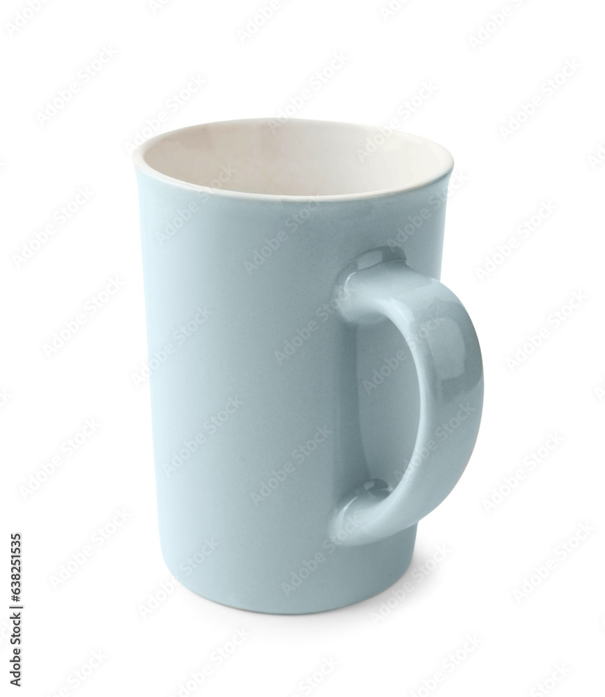 Blue cup on white background