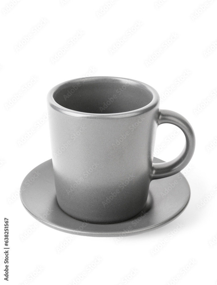 Cup and saucer on white background