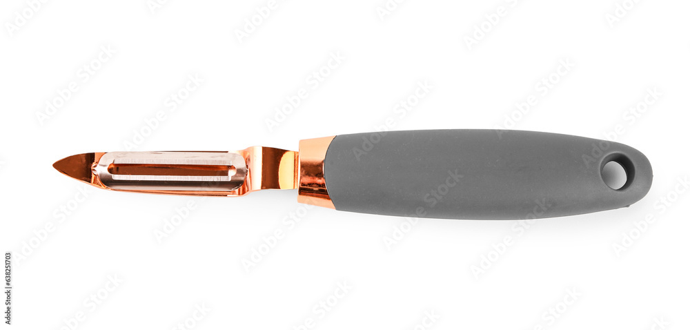 Stainless steel peeler on white background