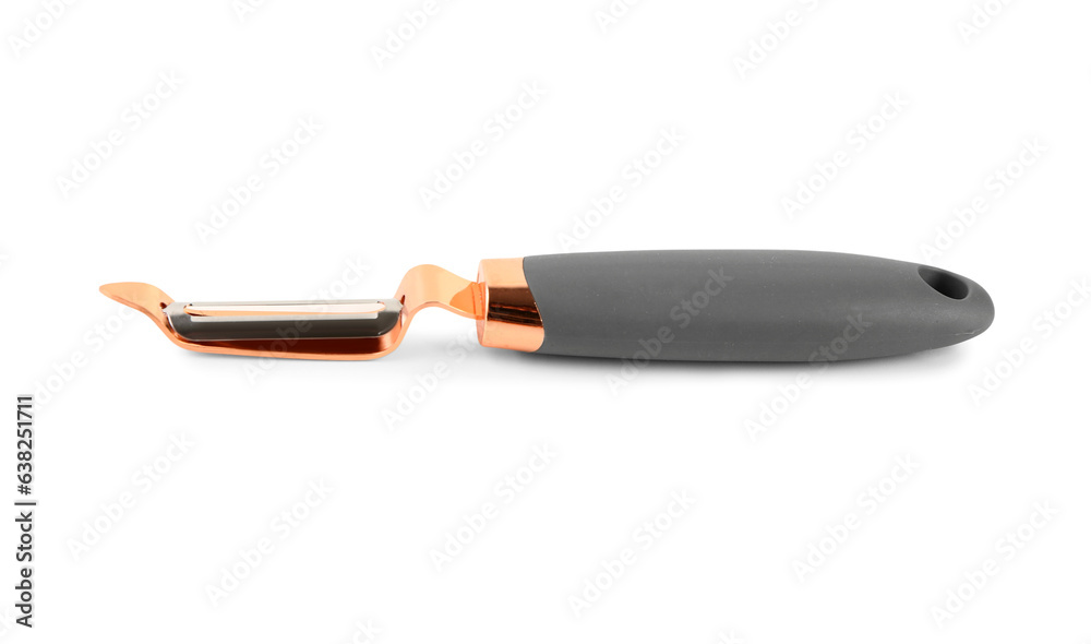 Stainless steel peeler on white background