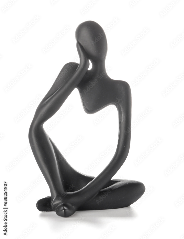 Black statuette in form of woman body on white background