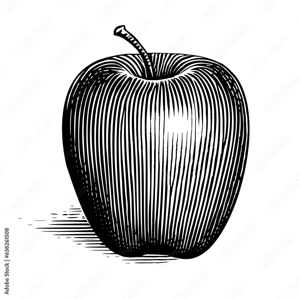 Illustration of an apple in a vintage style isolated on a white background. The shadow is held on a 