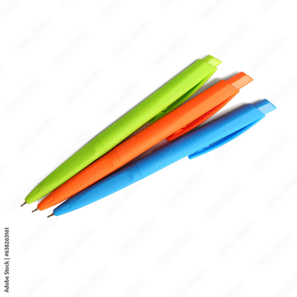 Colorful pens on white background