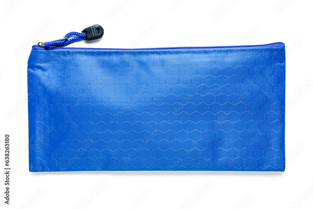 Blue pencil case on white background