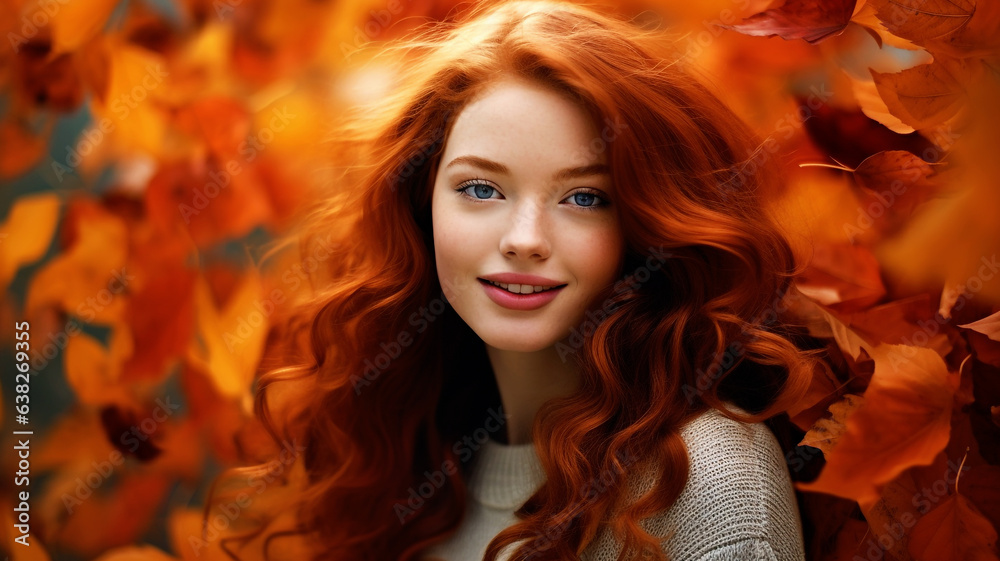 Beautiful happy woman with autumn leaves