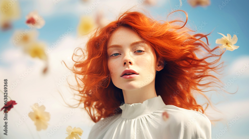 Elegant young woman with beautiful flowers