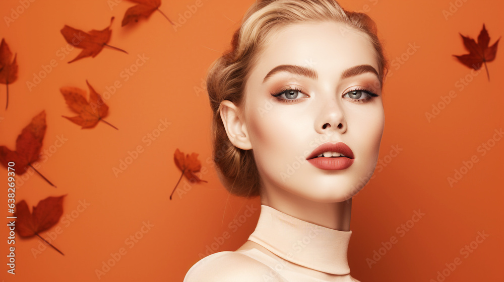 Beautiful model with autumn leaves