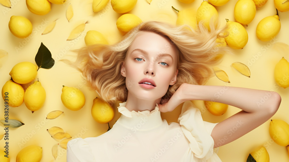 Elegant young woman with lemon tree