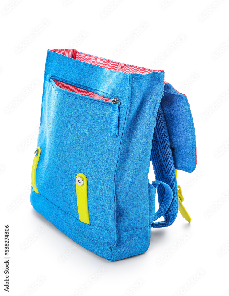 Colorful school backpack on white background