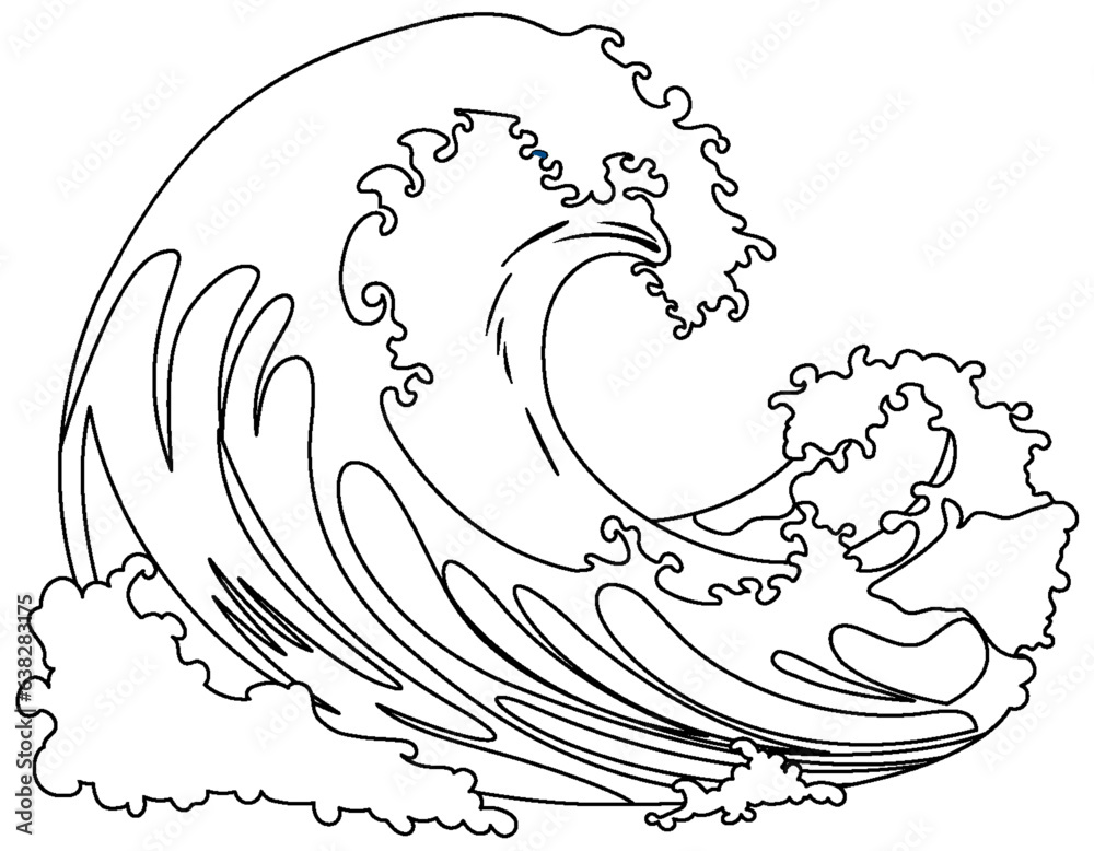 Traditional Japanese Wave: Vector Cartoon Illustration Style