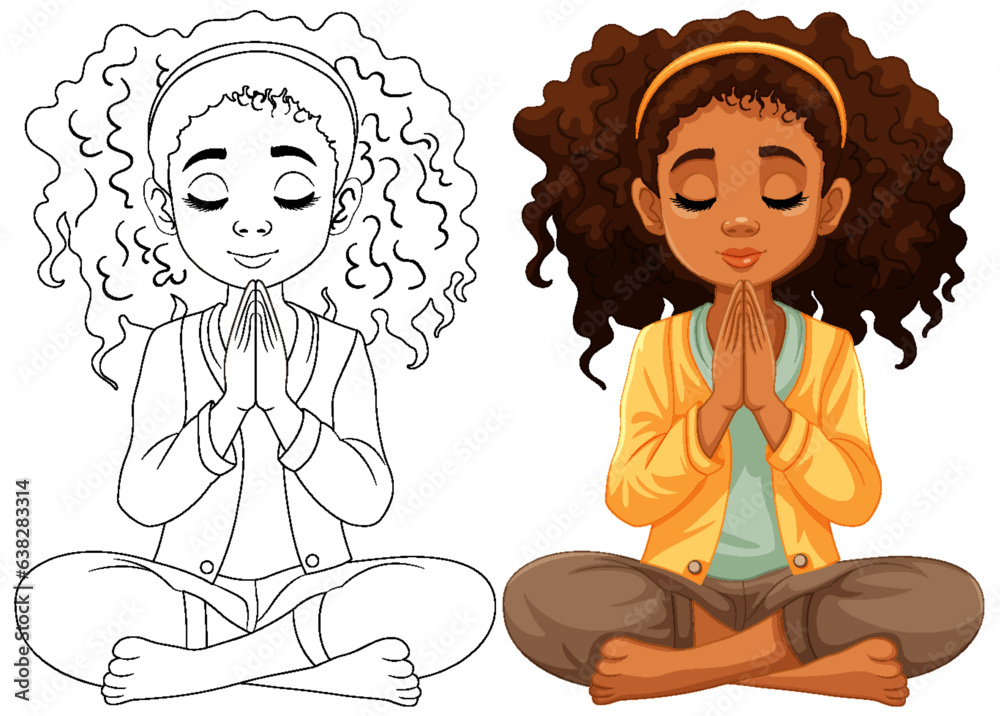 Curly-haired Woman Meditating with Closed Eyes