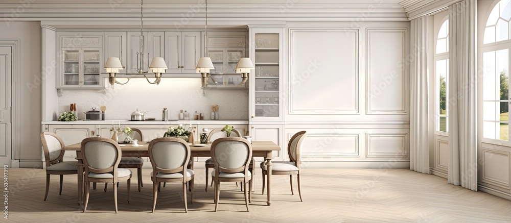 model of traditional dining room and kitchen