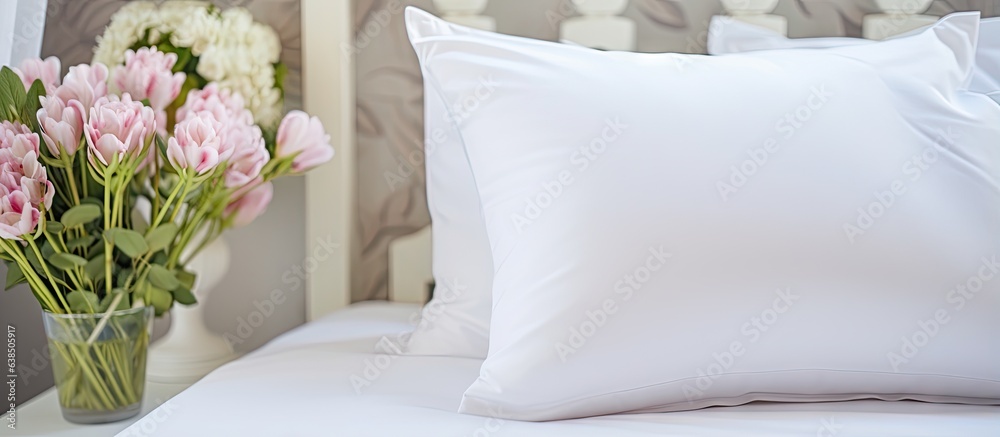 White pillow on a bed as bedroom decor