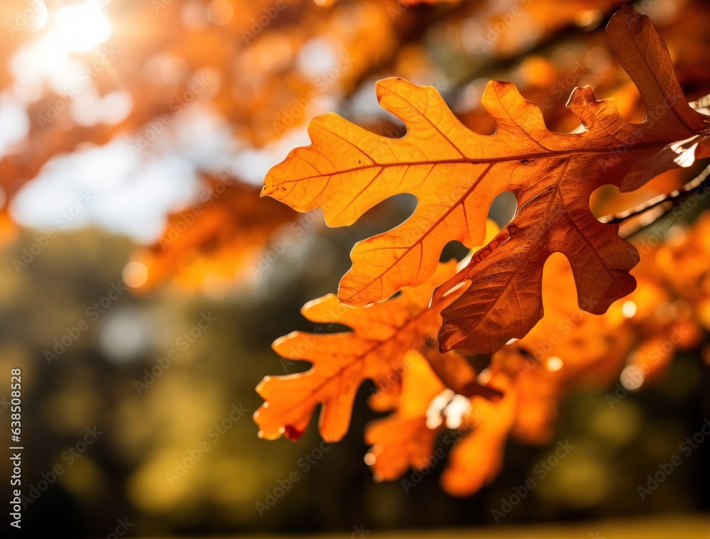 Oak leaves background framed by red light