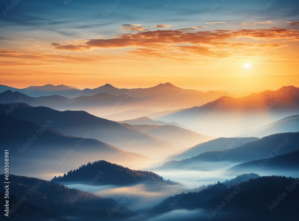 Mountain landscape with blue skies and orange colors