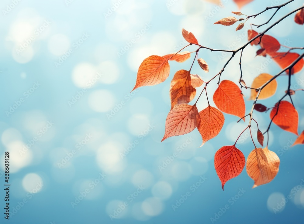 Autumn leaves on blue sky background