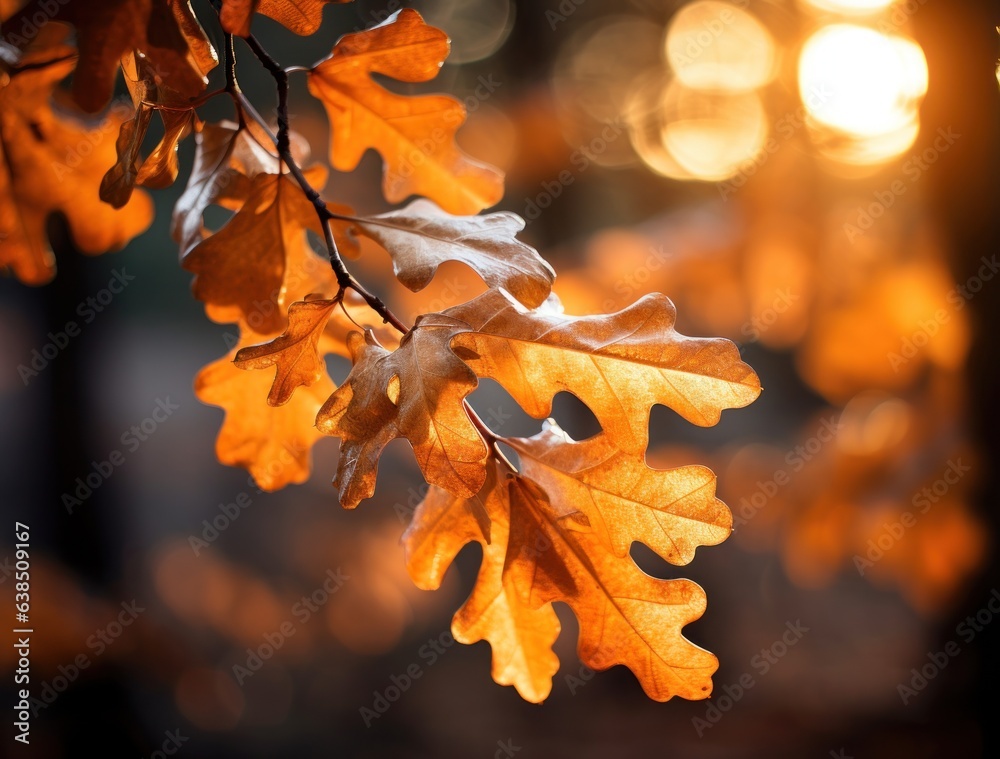 Oak leaves background framed by red light