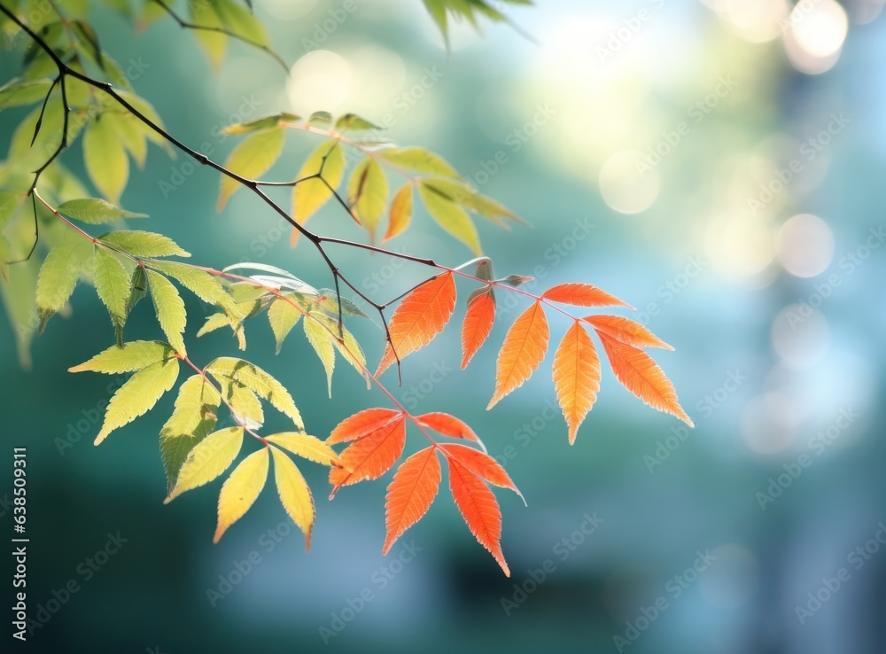 Autumn leaves on blue sky background