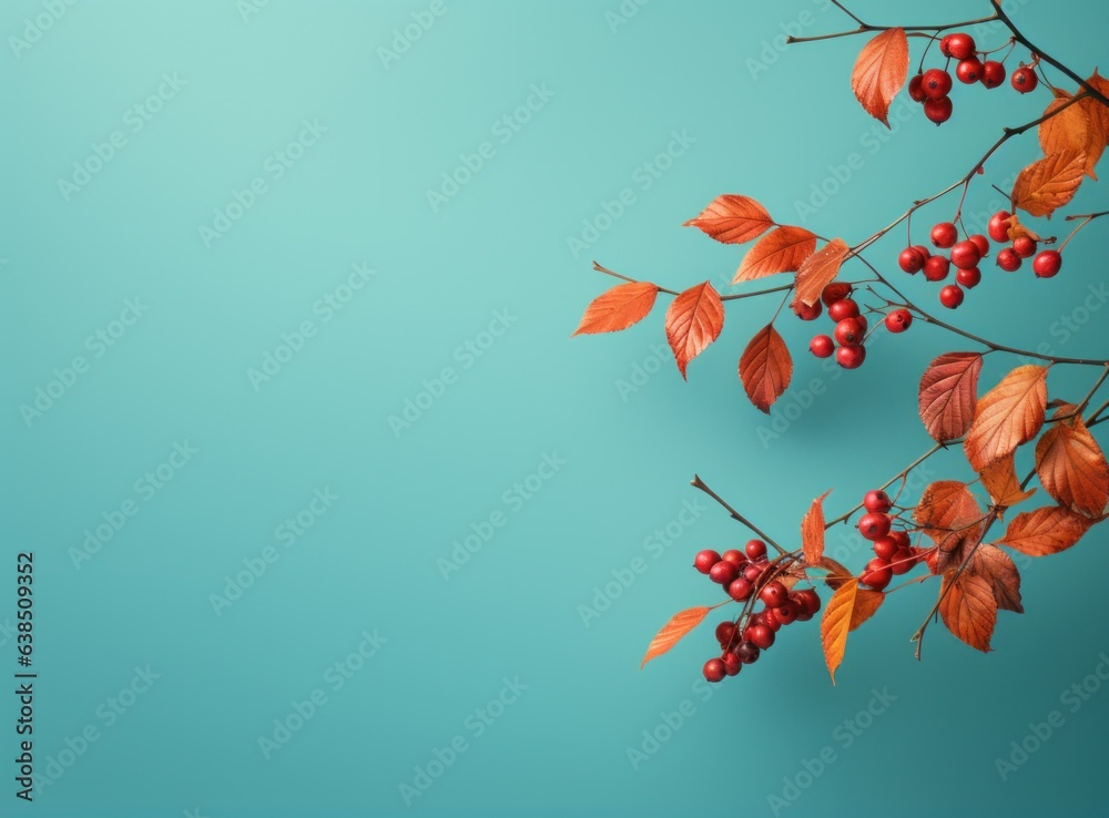 Autumn leaves on blue sky background