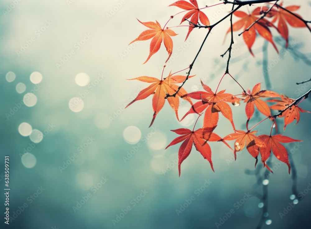 Autumn leaves on blue sky background