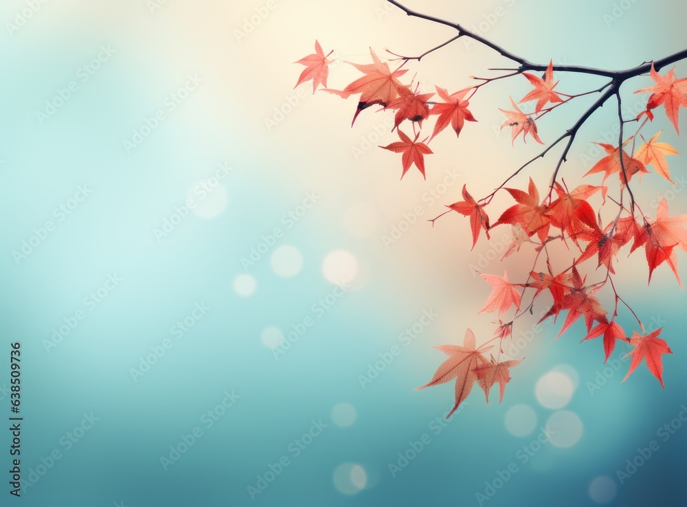 Autumn leaves on blue sky background