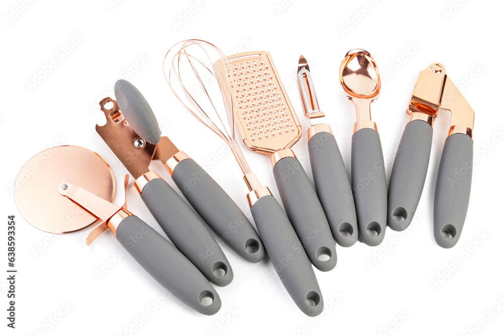 Kitchen tool set on white background