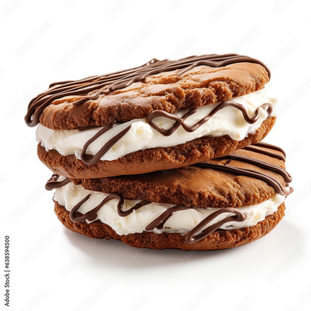 Chocolate sandwich cookie with milk cream isolated