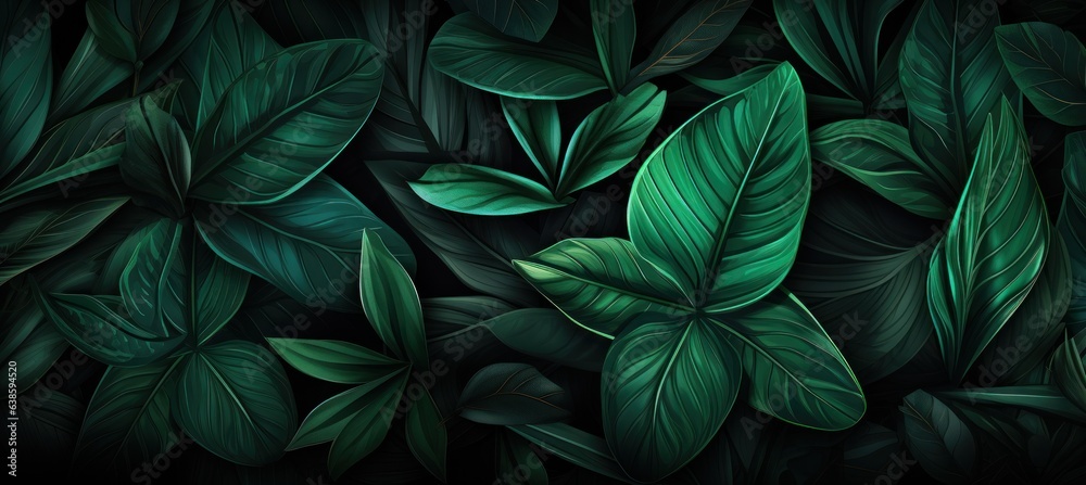 Green natural illustrated background with leaves