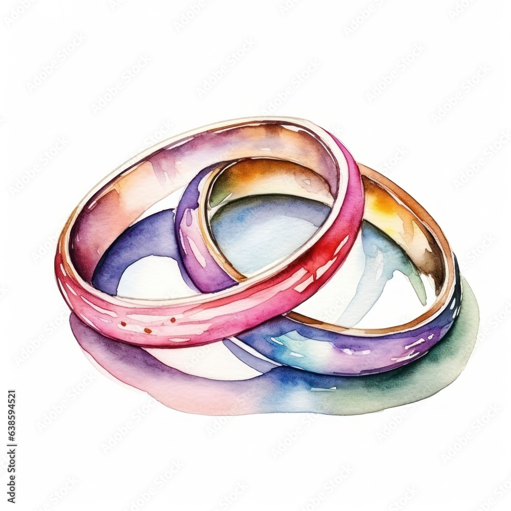 Watercolor wedding rings isolated