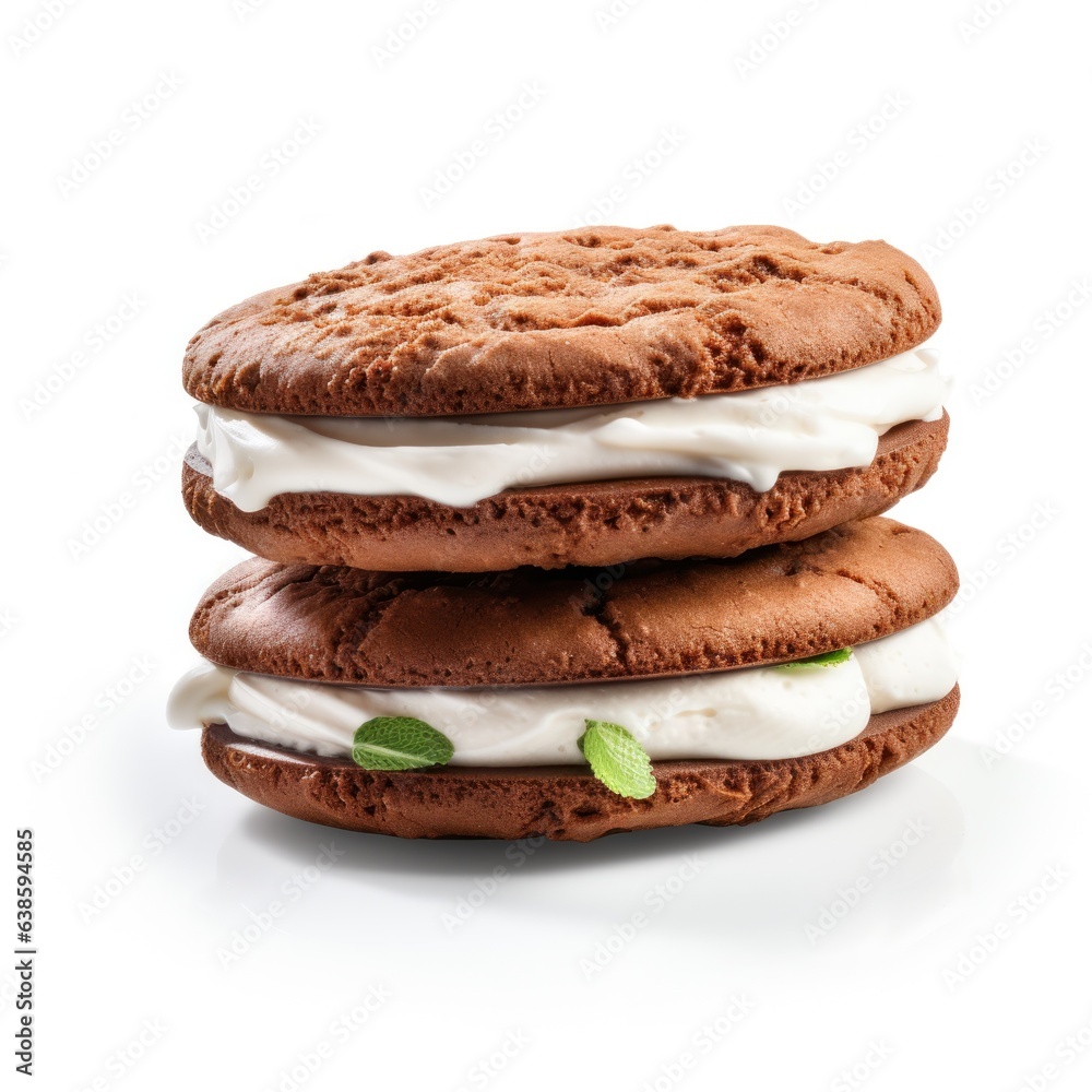 Chocolate sandwich cookie with milk cream isolated