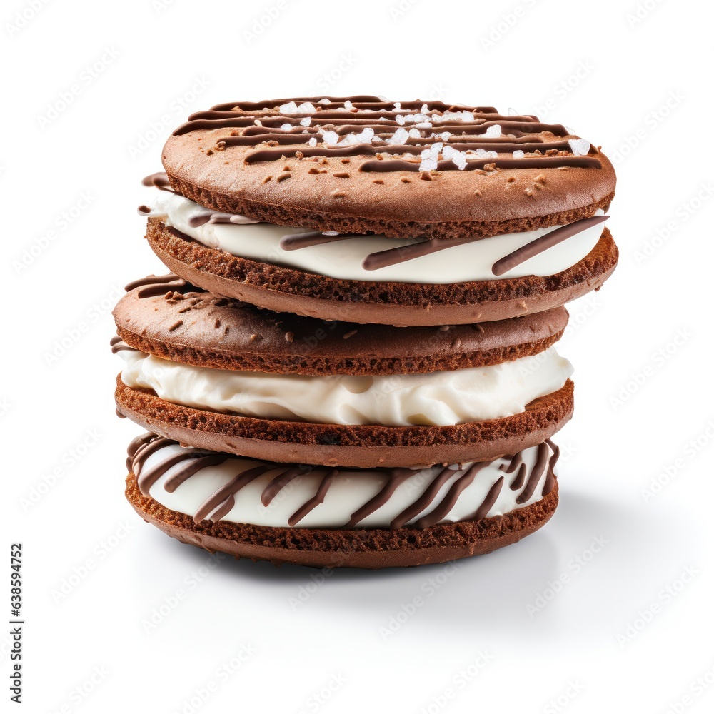 Chocolate sandwich cookie with milk cream isolated