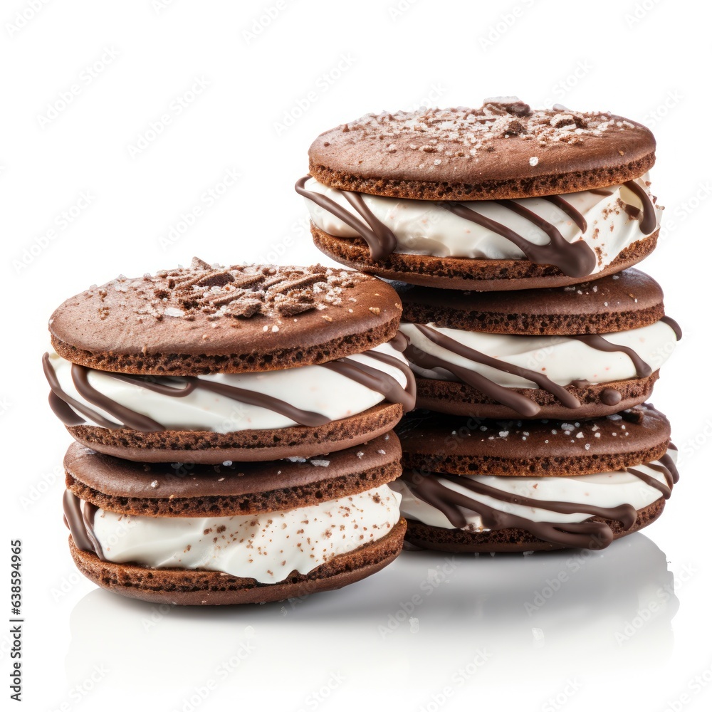 Chocolate sandwich cookie with milk cream isolated