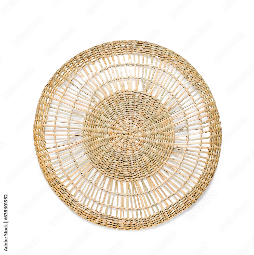 Wicker kitchen mat on white background