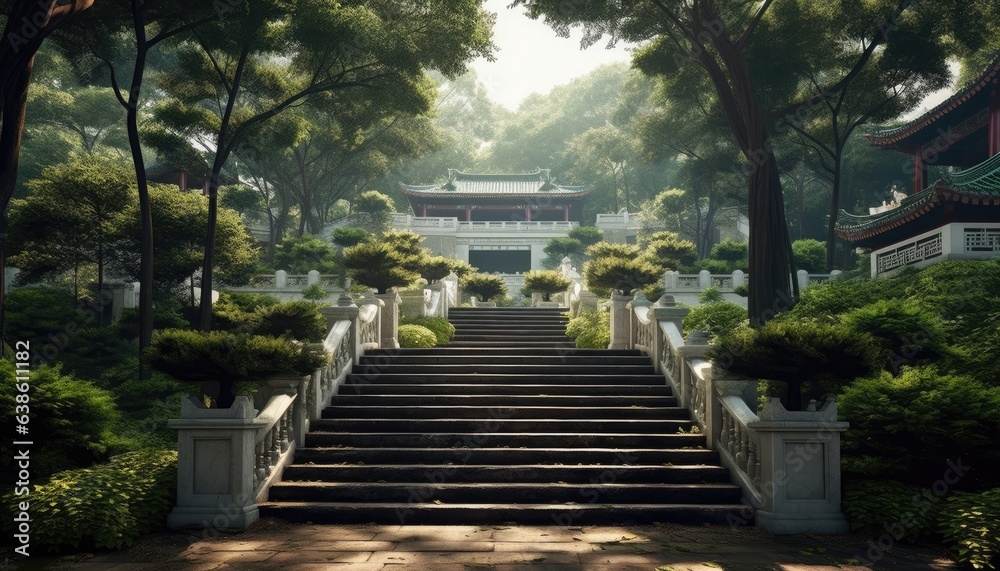 Steps leading to a beautiful green park area.