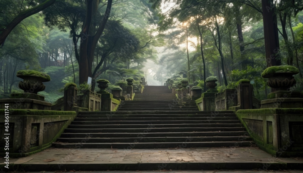 Steps leading to a beautiful green park area.